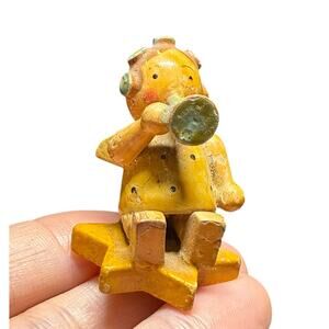 Vintage Miniature Wood Angel Figure‎ Hand Painted Orchestra Erzgebirge Celestial